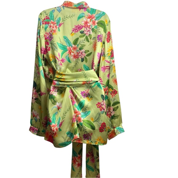 ROCOCO SAND Rue Short Dress 100% Silk Large Lime Green Colourful Floral - Picture 7 of 15